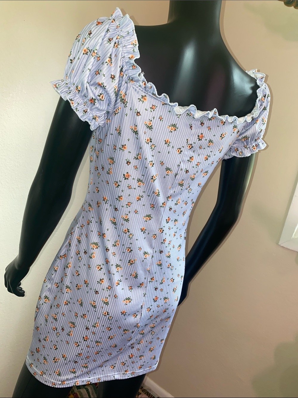 Zaful Light Blue Floral Ruffle Mini Dress - Picture 6 of 10